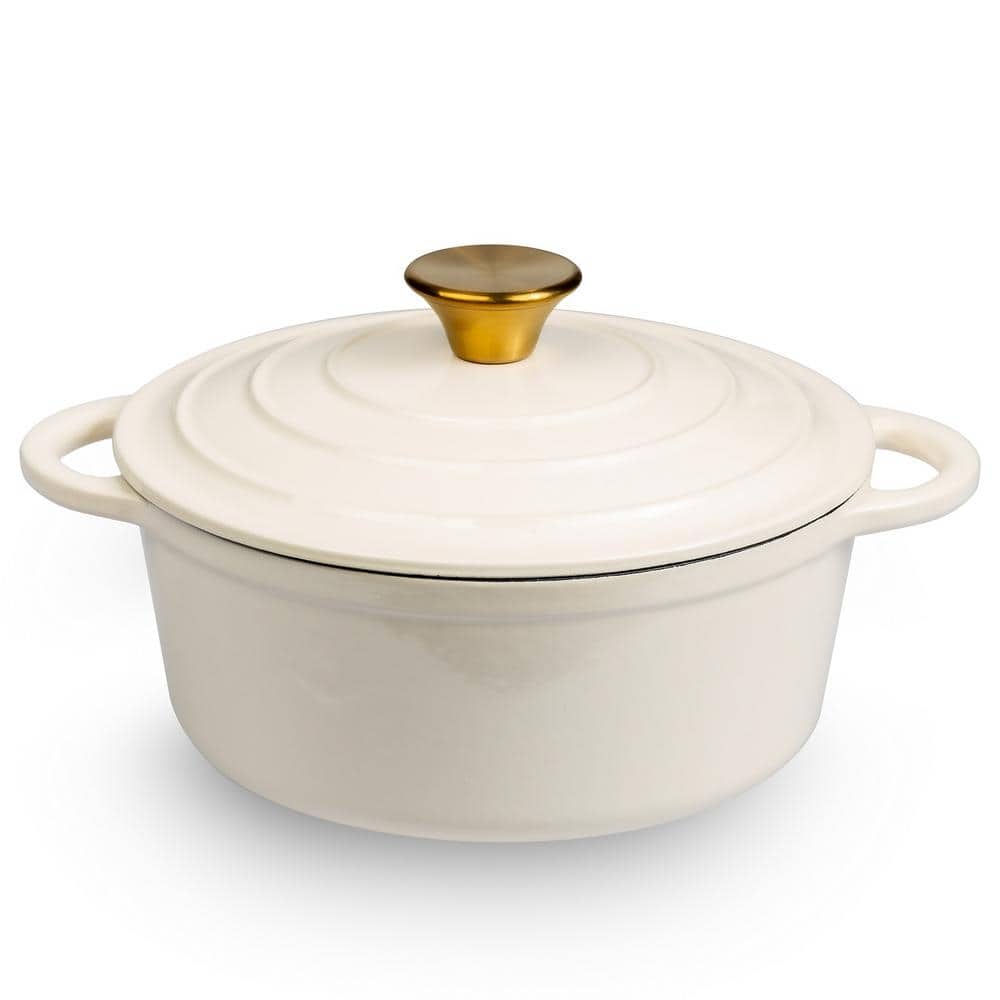 marmorering ansvar slim LEXI HOME 2.8 qt. Durable Cast Iron Dutch Oven Casserole Pot in Cream  Enamel LB5439 - The Home Depot