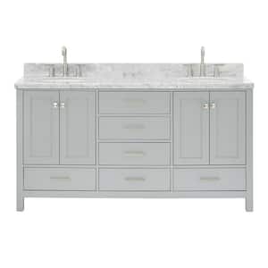 Cambridge 67 in. W x 22 in. D x 36 in. H Double Bath Vanity in Grey with Carrara White Marble Top with White Basins