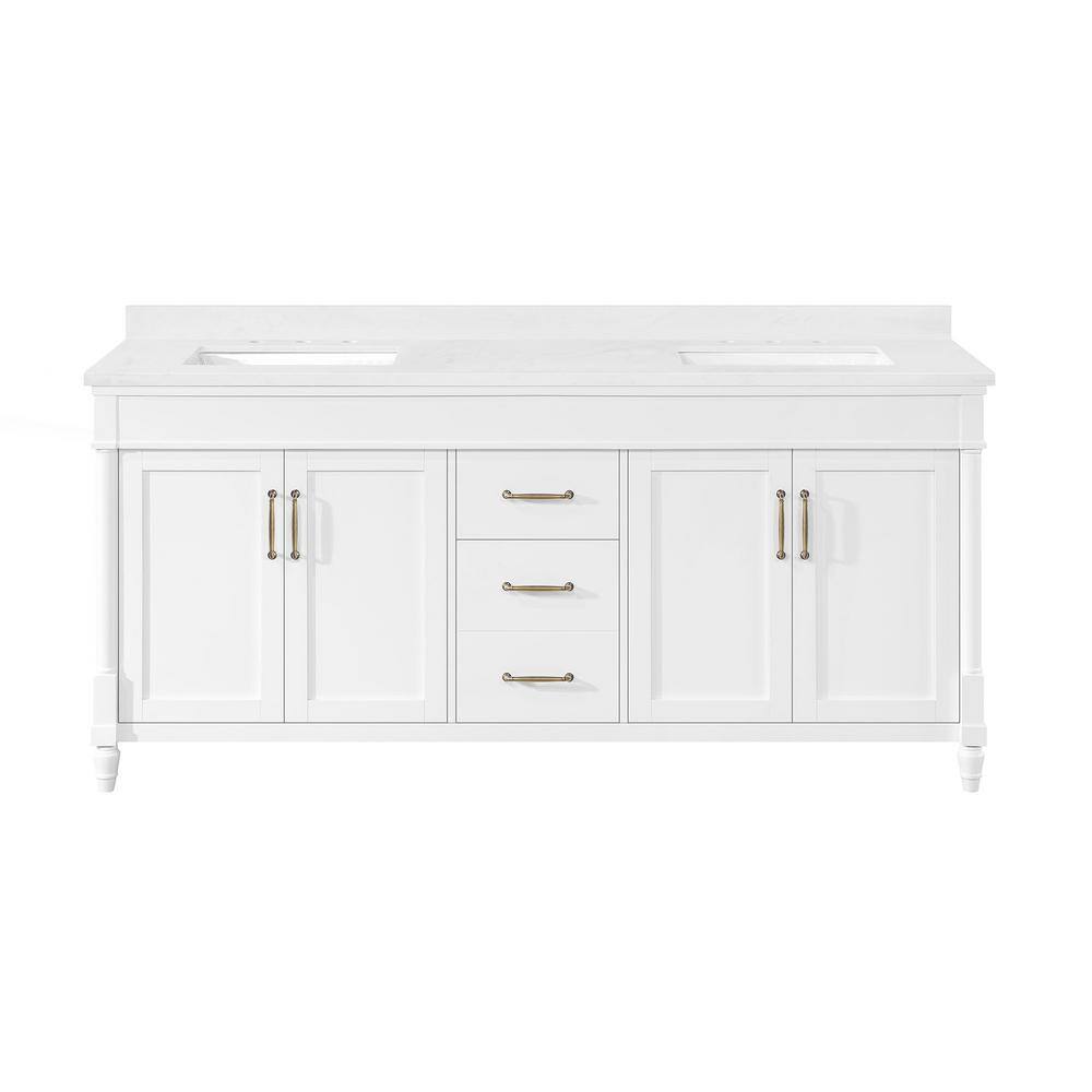 Salisbury 72" Pure White Double Sink Bathroom Vanity with Brass Hardware