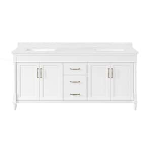 Salisbury 72 in. W x 22 in. D x 35 in. H Double Sink Bath Vanity in Pure White with White Engineered Marble Top
