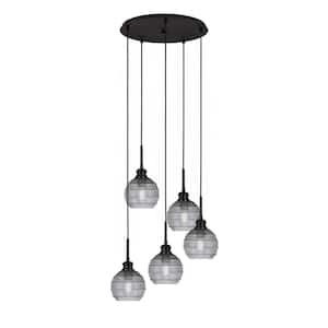 Albany 60-Watt 19 in. 5-Light Espresso Cord Pendant Light Smoke Ribbed Glass Shade No Bulbs included