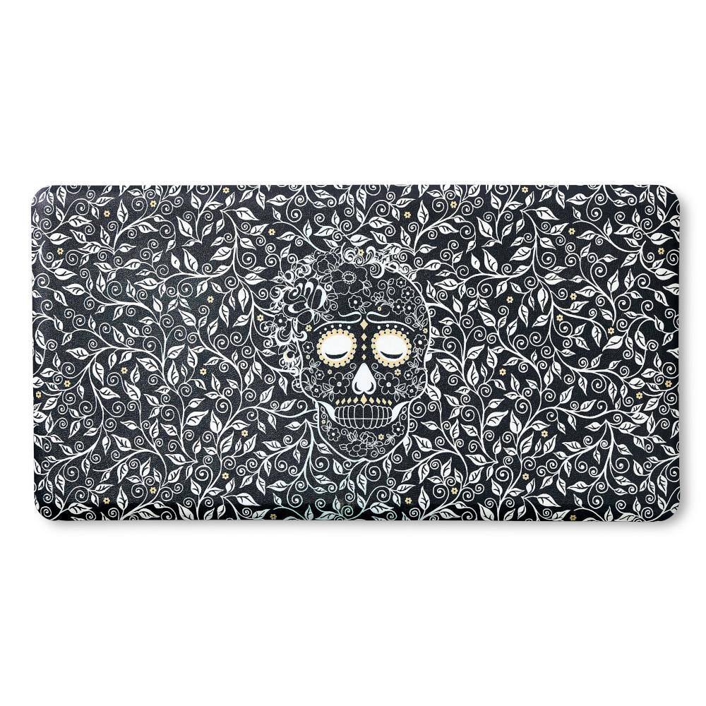 20 in. x 55 in. Black and White Skull & Vine Floral Sugar Skull Anti Fatigu