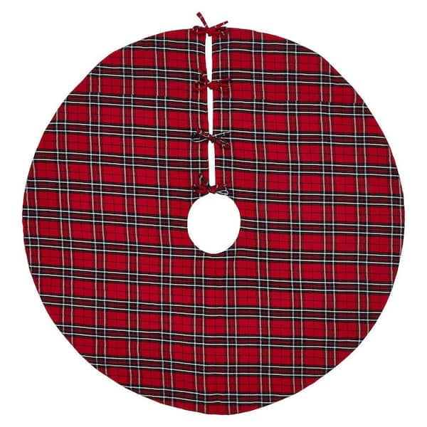 48 in. Red Tartan Plaid Polyester Christmas Tree Skirt