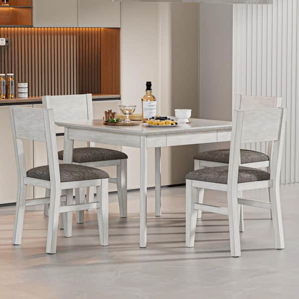 5-Piece Dining Table Set-Square Table with Storage and 4 Upholstered Chairs for Small Spaces Gray Kitchen Table Set