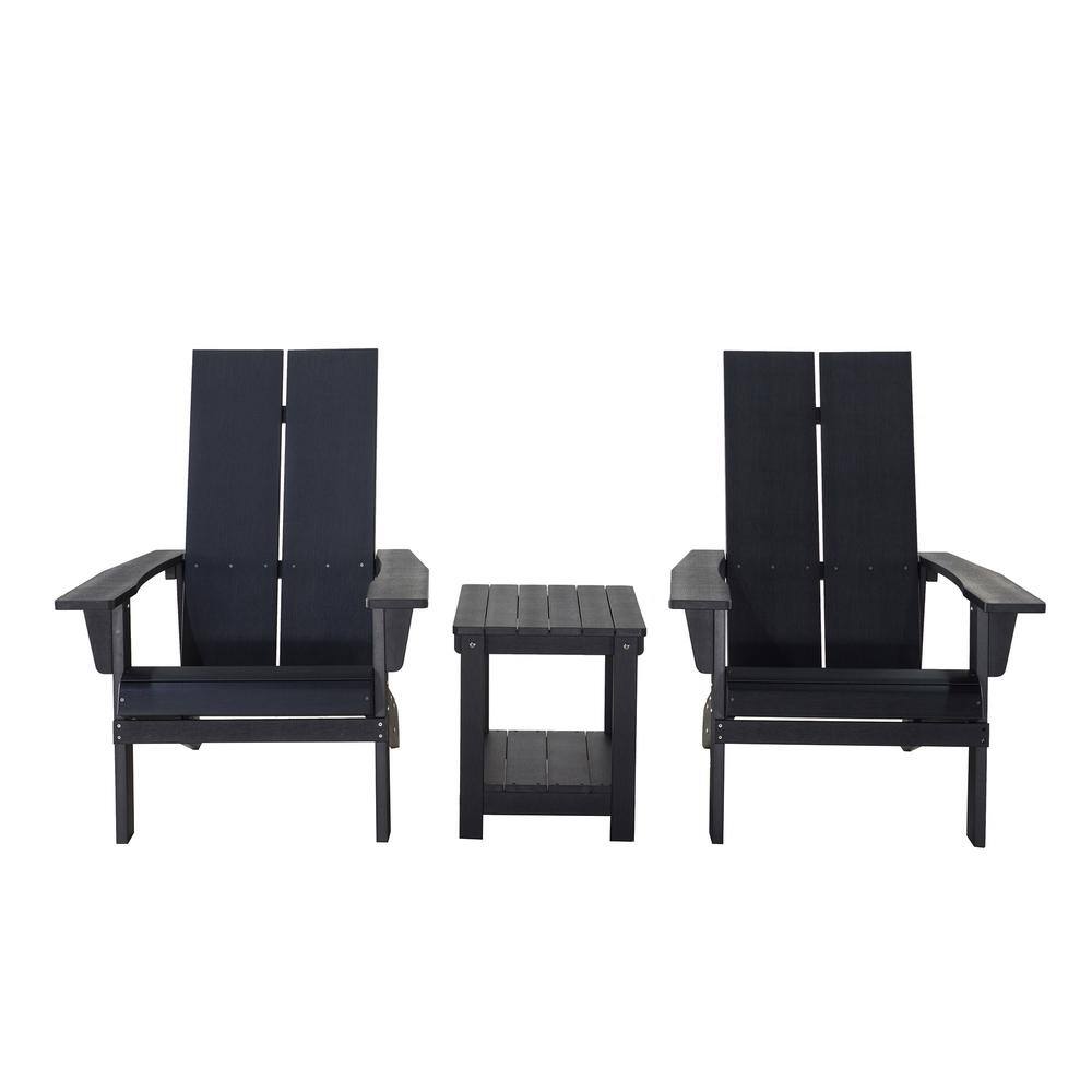 3-Piece Dark Black Outdoor Patio All-Weather Plastic Wood Adirondack Bistro Set 2 Chairs 1 Side End Table Set for Deck price history on PriceWatchPro