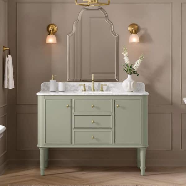 Collette 48 in. Single Sink Freestanding Bathroom Vanity in Moss Green with White Carrara Marble Top (Assembled)