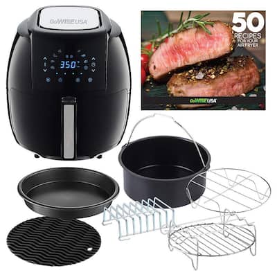 8-in-1 5.8 Qt. Black Air Fryer with 6-Piece Accessory Set and 50-Recipes Book