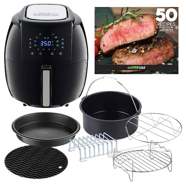 GoWISE USA 8-in-1 5.8 Qt. Black Air Fryer with 6-Piece Accessory Set and 50-Recipes Book