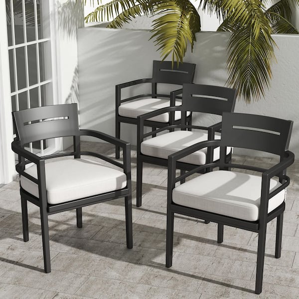 Cavallo Black Aluminum Outdoor Dining Chair with Sunbrella Cushions (4-Pack)