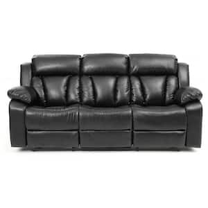 Daria 85 in. W Flared Arm Faux Leather Straight Reclining Sofa in Black