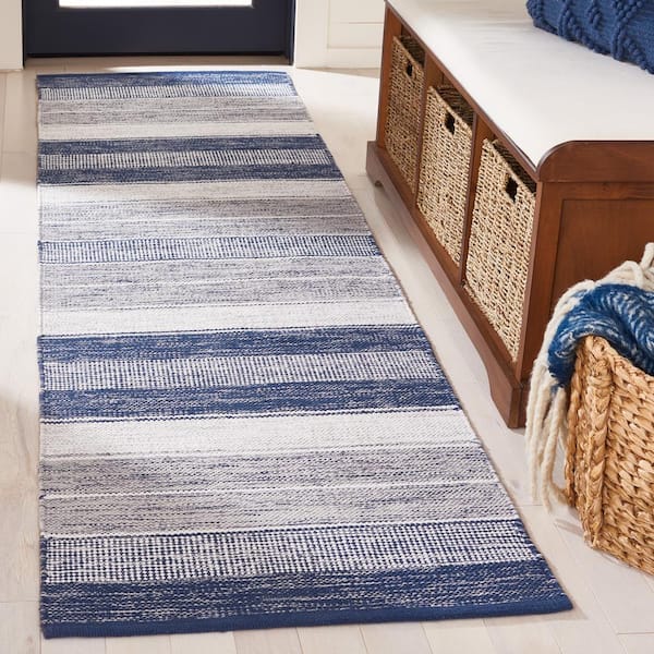 Striped Kilim Grey Blue 2 ft. x 8 ft. Striped Runner Rug