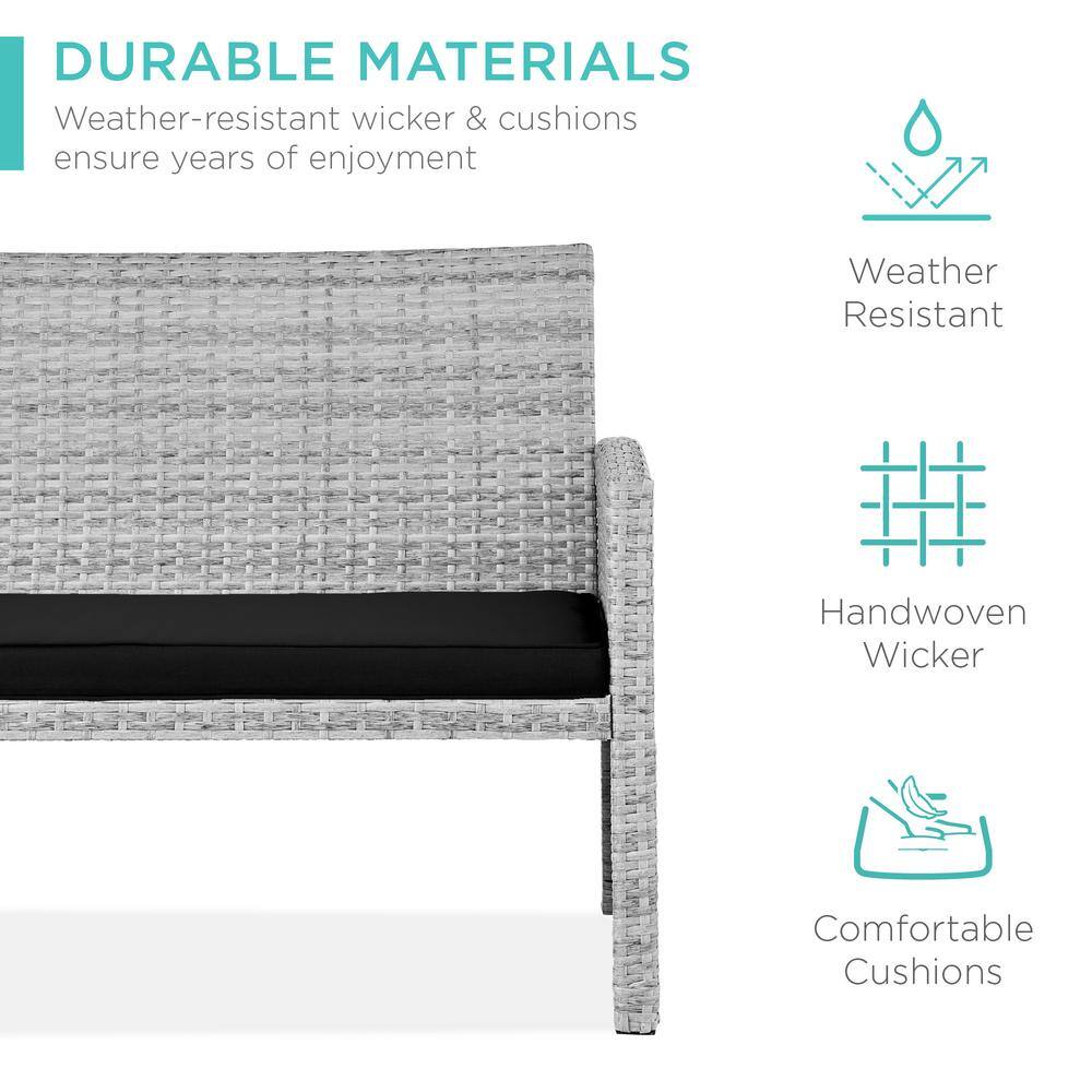 Gray and Black Wicker 4-Piece Patio Conversation Set with Cushions