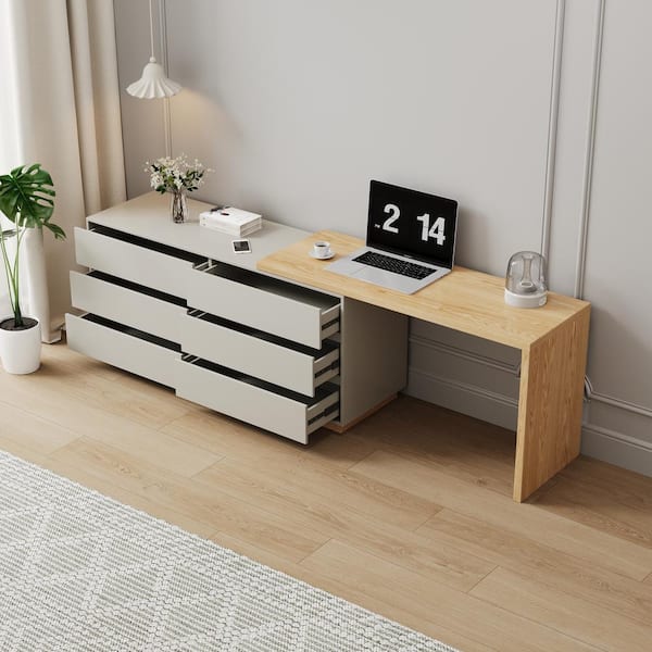 THE RIGHT PATH 55.2 in. Yellow Plus Cyan Medium Density Fiberboard (MDF) 6-Number of Drawers Desk
