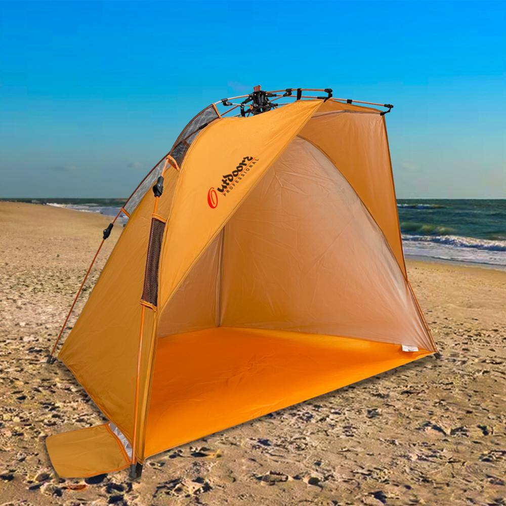 Orange Polyester Pop-Up Beach Sun Shelter with 1 Door