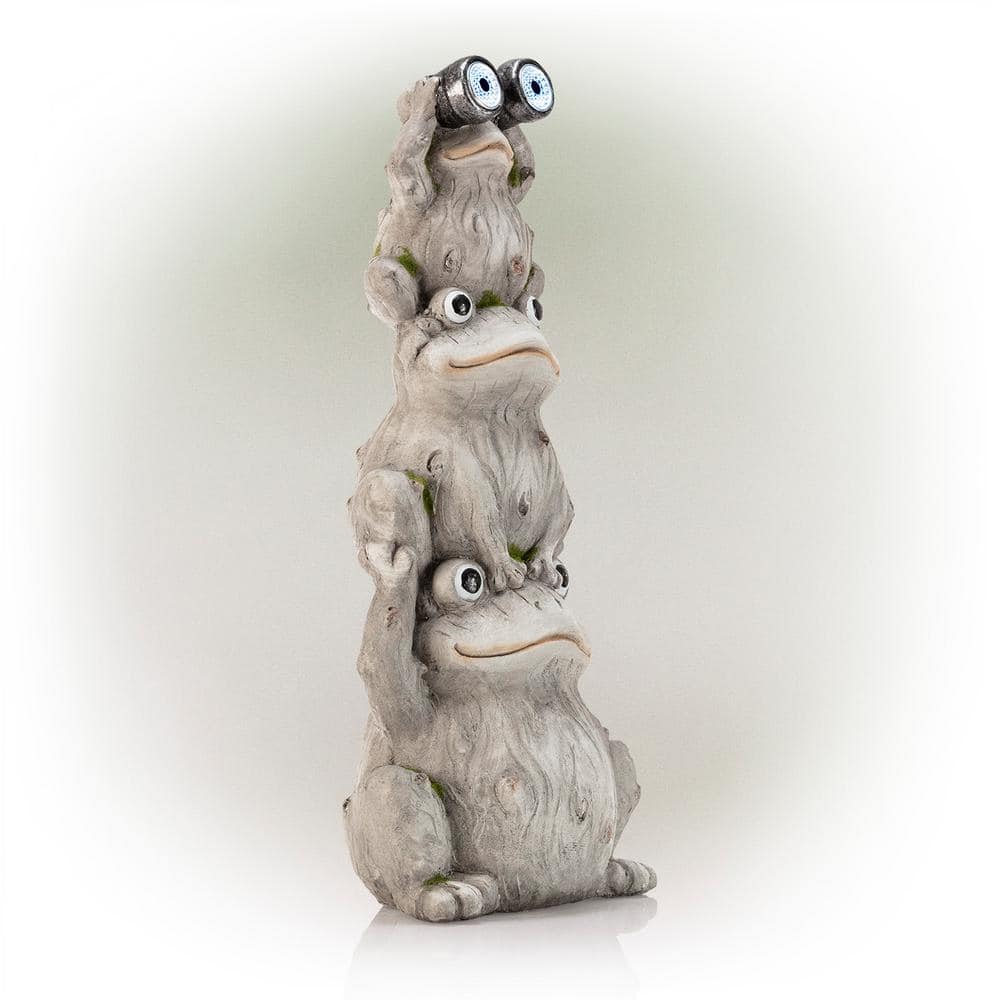 Gray Solar-Powered Stacked Frog Lawn Decoration with LED Lights