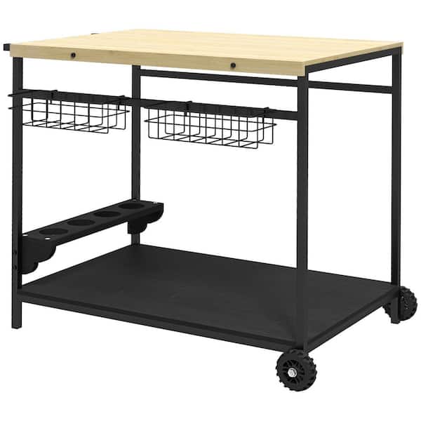 Tileon Patio Rolling Serving Cart with Wheels, Side Handle, 2 Baskets, 4 Wine Holders