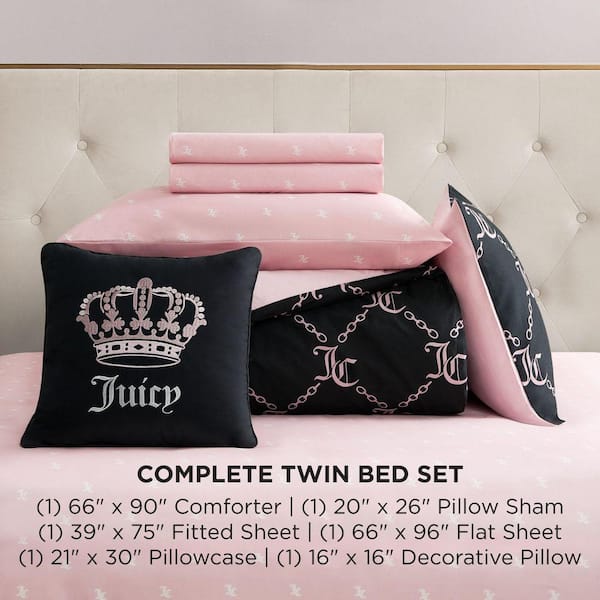 JUICY COUTURE Link Printed 6-Piece Black Geometric Polyester Twin