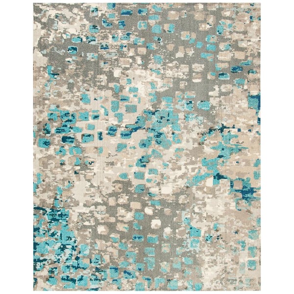 SAFAVIEH Madison Gray/Blue 10 ft. x 14 ft. Geometric Abstract Area Rug