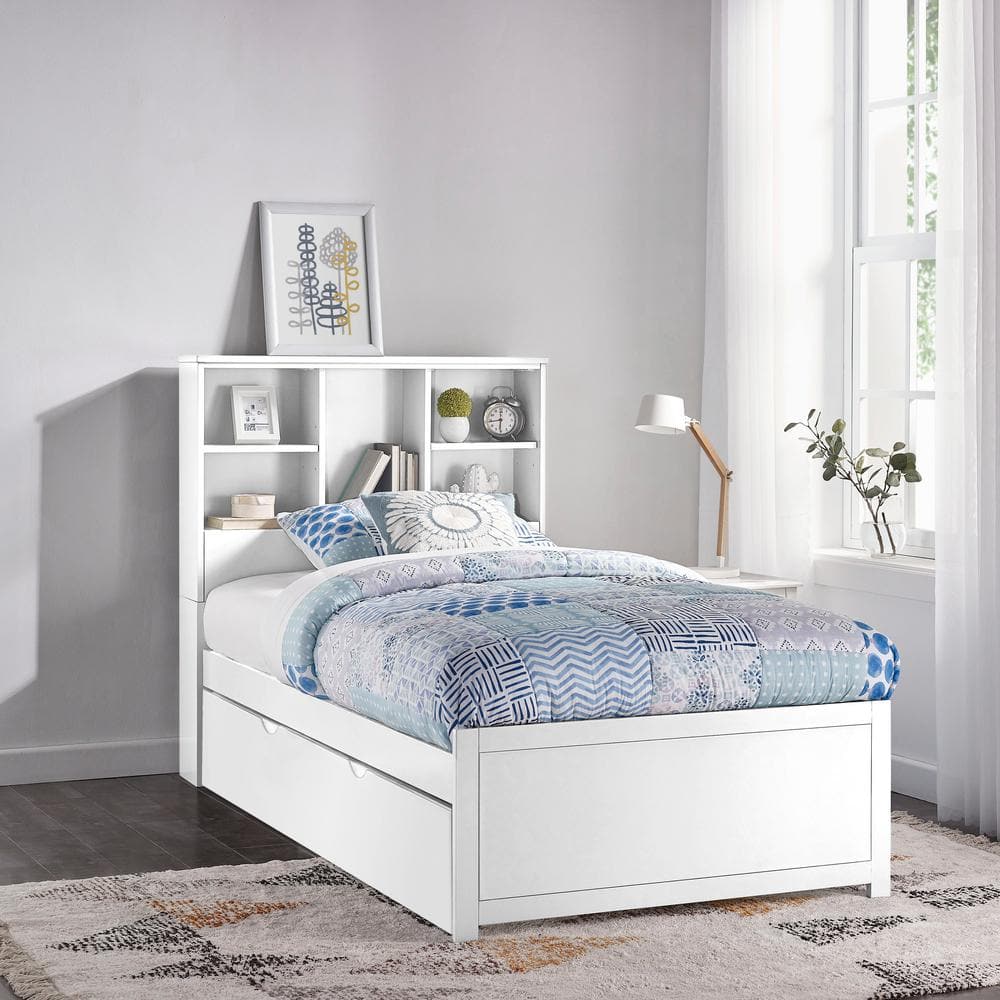 Hillsdale Furniture Caspian White Twin Bookcase Bed with Trundle ...