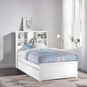 Caspian White Twin Bookcase Bed with Trundle