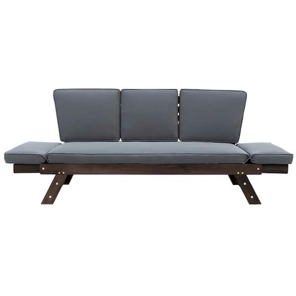 draai groei Instrument Harper & Bright Designs Acacia Brown Wood Outdoor Couch with Gray Cushions  SH000141AAE - The Home Depot
