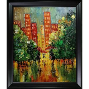 Rain, In The City Reproduction by Justyna Kopania Black Matte Framed Architecture Oil Painting Art Print 25 in. x 29 in.