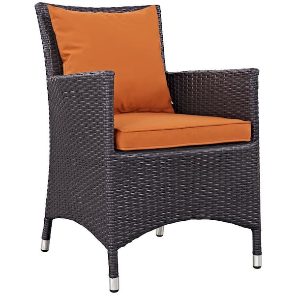 MODWAY Convene Wicker Outdoor Patio Dining Chair in Espresso with Orange Cushions