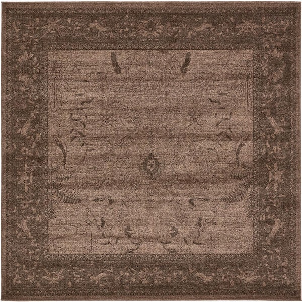 Unique Loom La Jolla Floral Light Brown 8' 0 x 8' 0 Square Rug