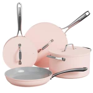 4 Piece Ceramic Nonstick Cookware Set in Pink, Frying Pan, Saute Pan, Sauce Pan, Dutch Oven