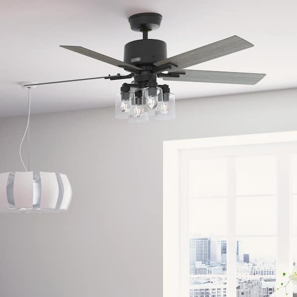 Hunter Hunter 52 in. Techne Wi-Fi HunterExpress Matte Black Smart Ceiling Fan with LED Light Kit and Handheld Remote