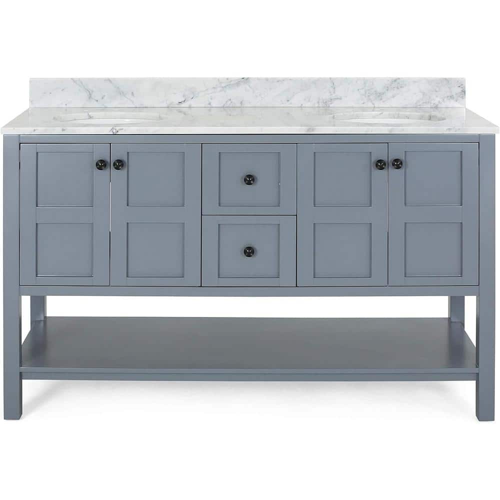 61 in. W x 22 in. D x 40 in. H Double Sink Freestanding Bath Vanity in Gray