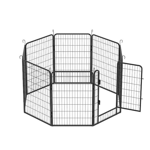 PDTEND 69.45 in. x 39.37 in. Outdoor Indoor Black Metal 8-Panel Dog Fence Kit Pet Exercise Pen Heavy Duty Playpen with Door