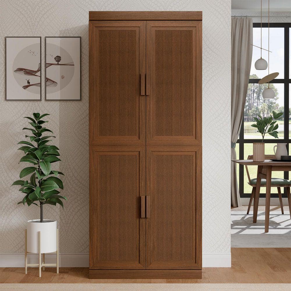 Lirago Light Walnut Wood 72 in. H Storage Cabinet with Adjustable