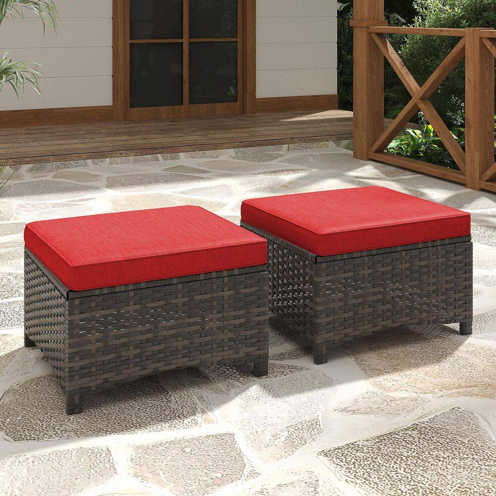 Wicker Outdoor Ottoman with Red Cushion (Set of 2) price history on PriceWatchPro