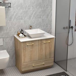 29.9 in. W x 18.8 in. D x 33.6 in. H Bath Vanity in Beige with MDF White Marble Top