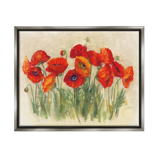 The Stupell Home Decor Collection Red Poppy Florals Soft Green Meadow Grass by Carol Rowan Floater Frame Nature Wall Art Print 17 in. x 21 in.