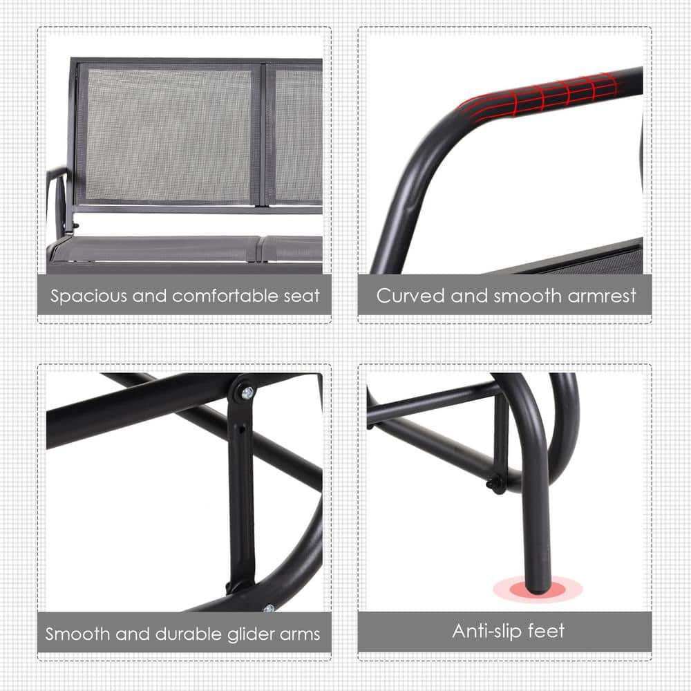 Gray Mesh Outdoor Glider Bench with Powder Coated Steel Frame