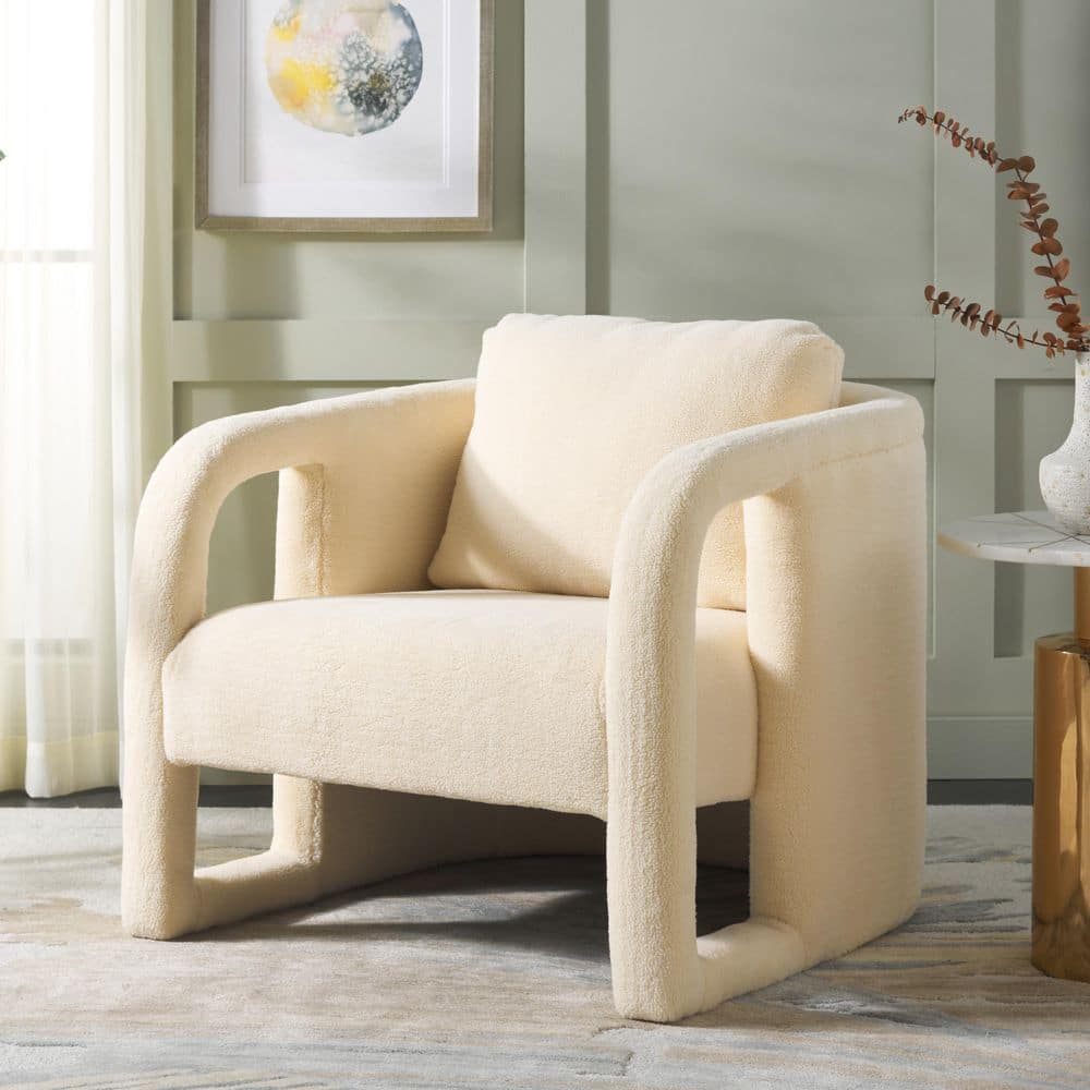 SAFAVIEH Fifer Cream Faux Shearling Arm Chair ACH1304D - The Home