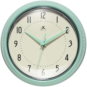 Retro Round Pastel Green Aluminum Wall Clock, 9.5 in.