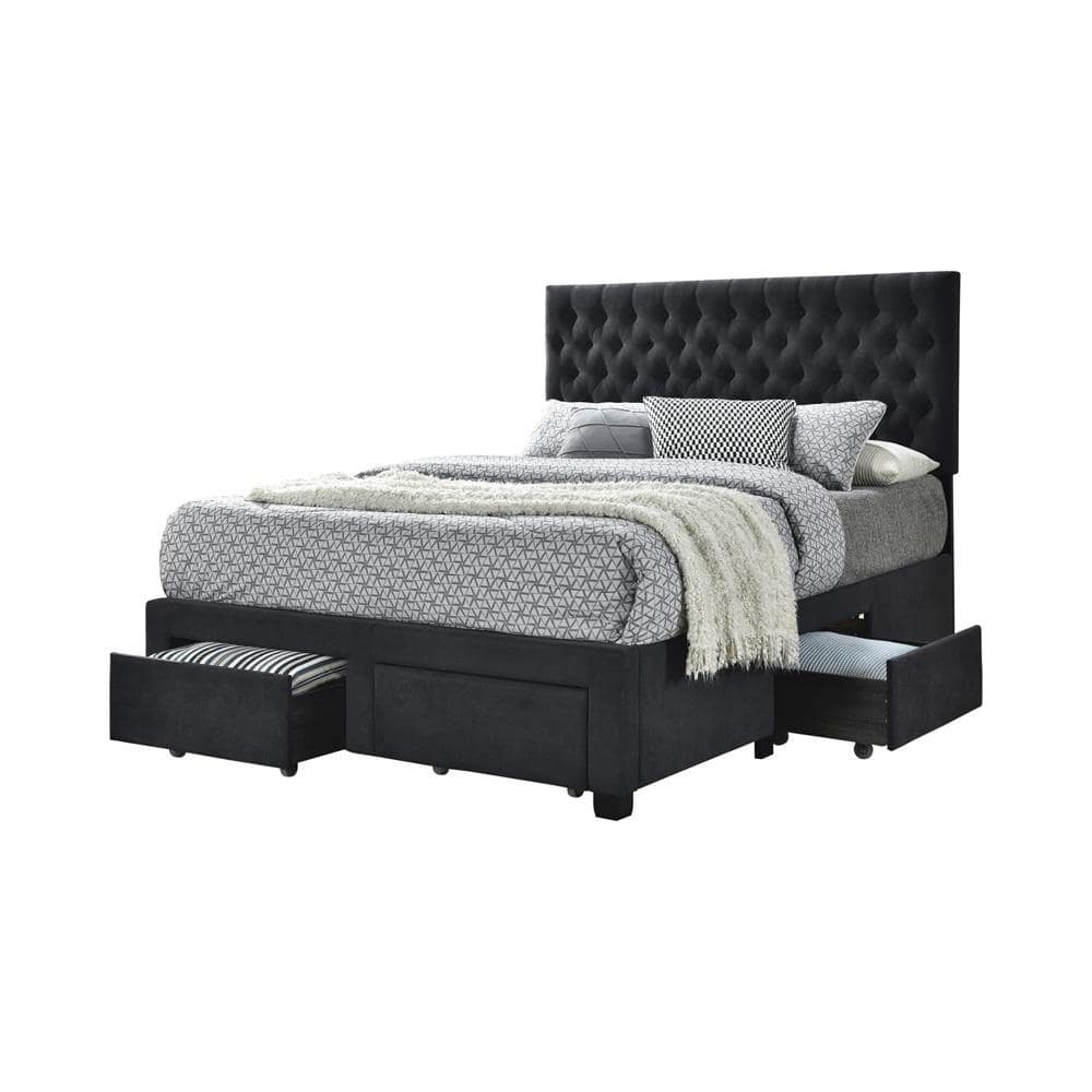 Charleston Charcoal King Storage Bed with Tufted Upholstery