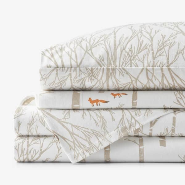 Company Cotton Wintery Forest Velvet Taupe Flannel Queen Sheet Set