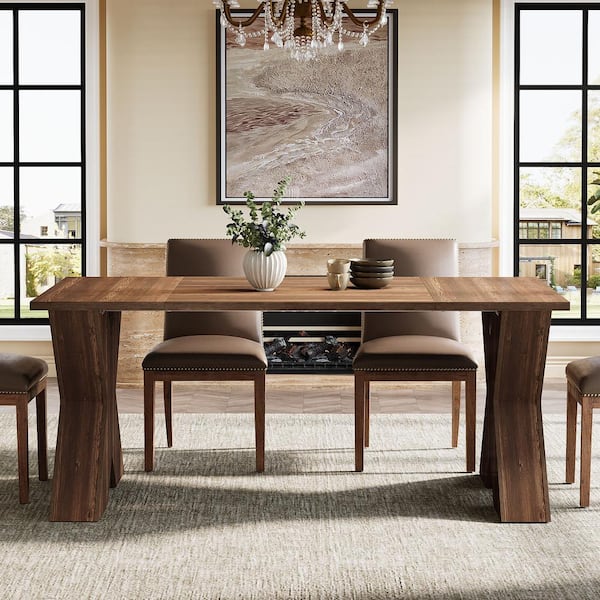 BYBLIGHT Roesler Brown Engineered Wood 63 in. X-Shaped Pedestal Dining Table Seats 4-6, Rectangular Kitchen Table for Dining Room