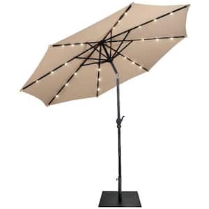 10 ft. Steel Market Tilt Patio Solar Umbrella with LED Lights and Crank in Beige