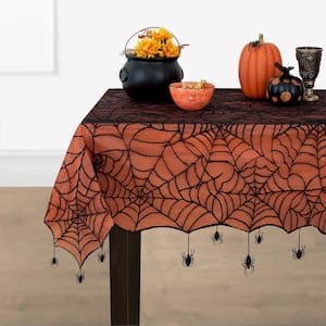 Crawling Halloween Spider Lace Lined 60 in. W x 84 in. L Black/Orange Tablecloth