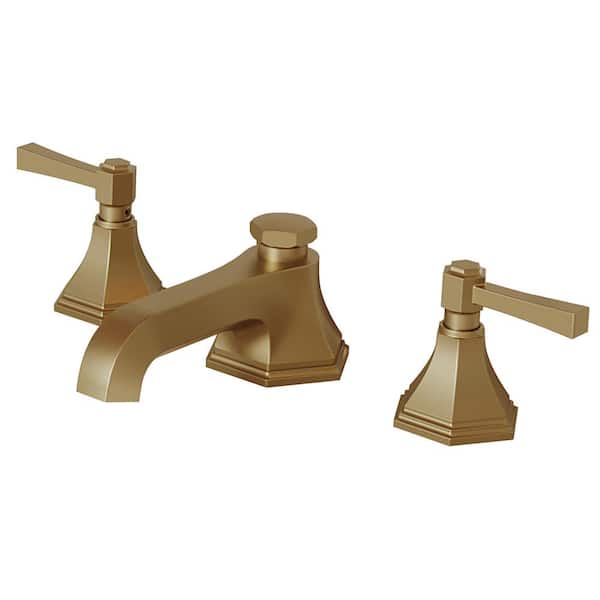 FLG 8 in. Widespread Double Handle Bathroom Faucet with Pop-up Drain Set Brass Modern 3 Holes Sink Basin Tap in Brushed Gold
