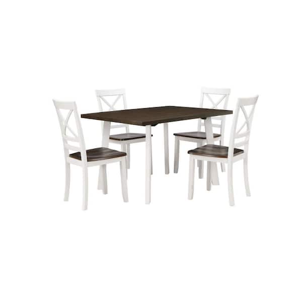 Benjara 5-Piece Rectangle White and Brown Wood Top Dining Table and Chair Set (Seats 4)