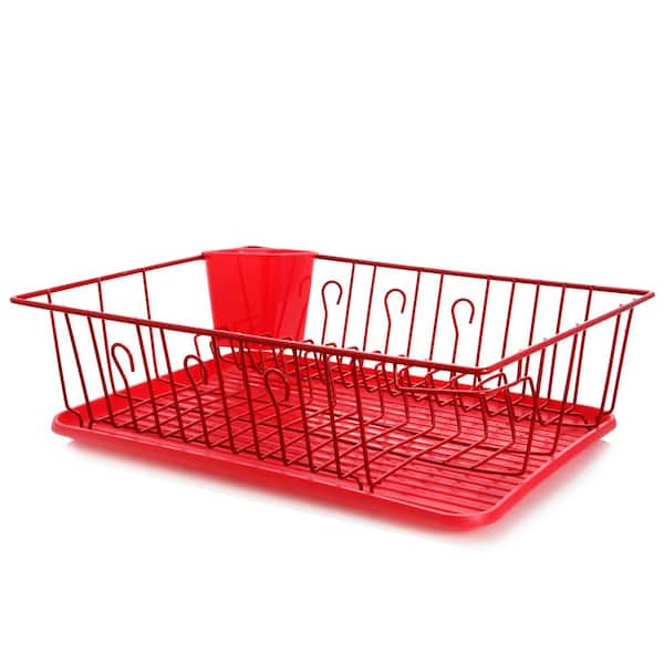 MegaChef 17.5 in. Red Countertop Dish Rack