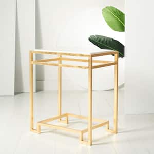 Moriah 22 in. Gold Rectangle Marble End Table