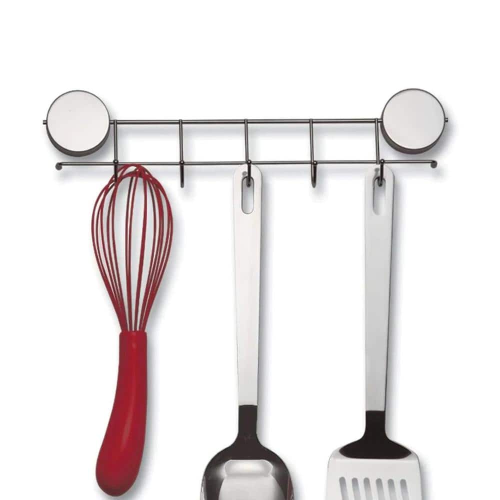 Stainless Steel Magnetic 5-Hook Key and Utensil Rack