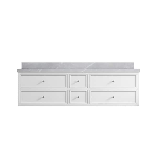 Willow Collections Roswell Floating 72 in. Double Sink Freestanding White Bath Vanity with Pearl Gray Qt. Top Unassembled